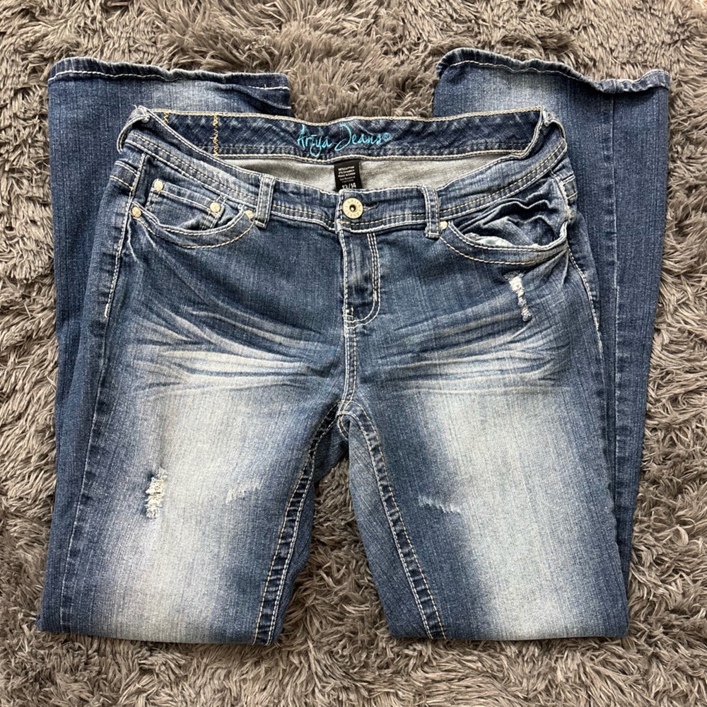 Ariya Women's Blue Faded Flare Bootcut Jeans Denim Y2K Cowgirl Western 13/14